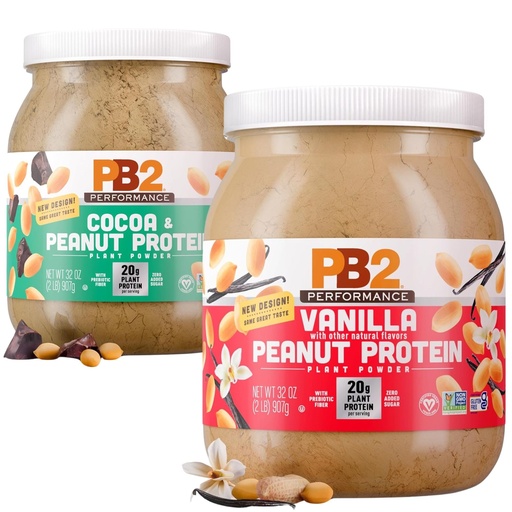[BRSRA2T2BABBECDV] PB2 Performance Peanut Protein Powder Bundle - Dutch Cocoa & Madagascar Vanilla, 20g Vegan Plant-Based Protein, Non-GMO, Gluten-Free, Non-Dairy, 2lb/32oz Jar [Pack of 2]