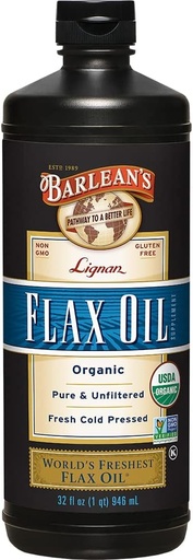 [BRSWIYA7B4JWY2D2] Barlean's Organic Lignan Omega 3 Flaxseed Oil Liquid Supplement for Men and Women, Cold Press Flax Seeds, 7230mg ALA Fatty Acid, Vegan and Gluten Free, 32 oz