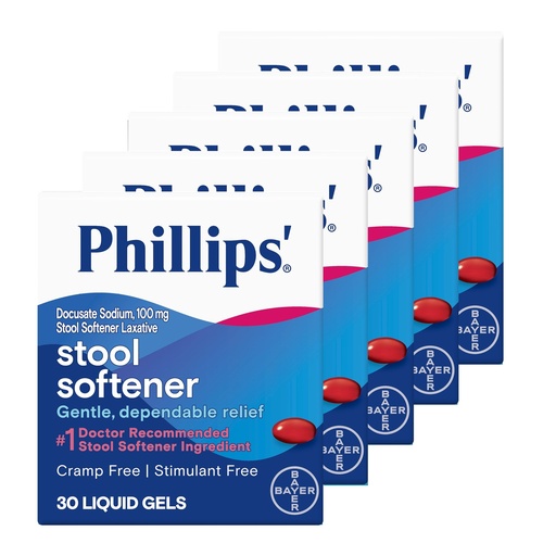 [BRSWIGYOOMNRAH3K] Phillips' Stool Softener Liquid Gels, 30 Liquid Gels - Pack of 5