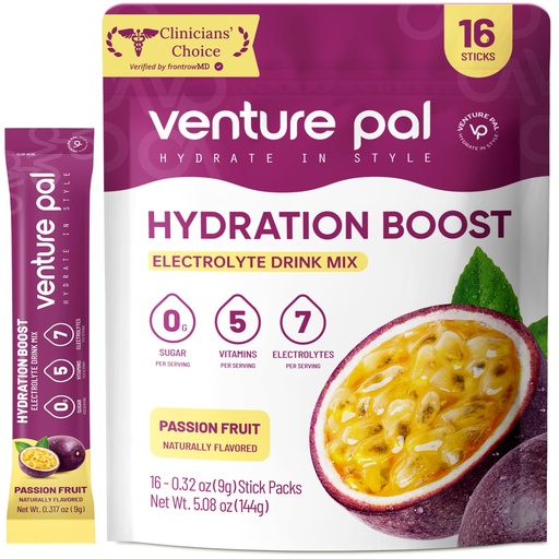 [BRSROCTRCUCRMAD4] Venture Pal Sugar Free Electrolyte Powder Packets - Liquid Daily IV Drink Mix for Rapid Hydration & Party Recovery | 5 Vitamins & 7 Electrolytes| Keto Friendly | Non-GMO | Certified Vegan | 16 Sticks
