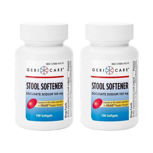 [BRSREAIPPN5B6CTG] GeriCare Docusate Sodium Stool Softener - 100mg Gentle Stimulant Laxative Softgels for Men & Women- Constipation Relief - Adults Daily Bowel Movement Laxative (Pack of 2)