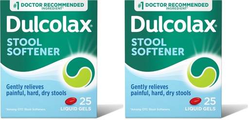 [BRSRAY3ROEBQECDF] Dulcolax Stool Softener Laxative Liquid Gel Capsules (25ct) for Gentle Relief, Docusate Sodium 100mg (Pack of 2)