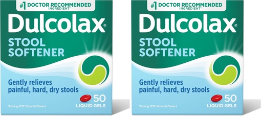 [BRSRAY35DMBR43DK] Dulcolax Stool Softener Laxative Liquid Gel Capsules, Gentle Constipation Relief for Hard, Dry Stools, Docusate Sodium 100 mg, 50 Count (Pack of 2)