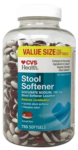 [BRSWYCTYBB7GKCT6] CVS Stool Softener, Docusate Sodium 100 mg, Softgels, 750 Count