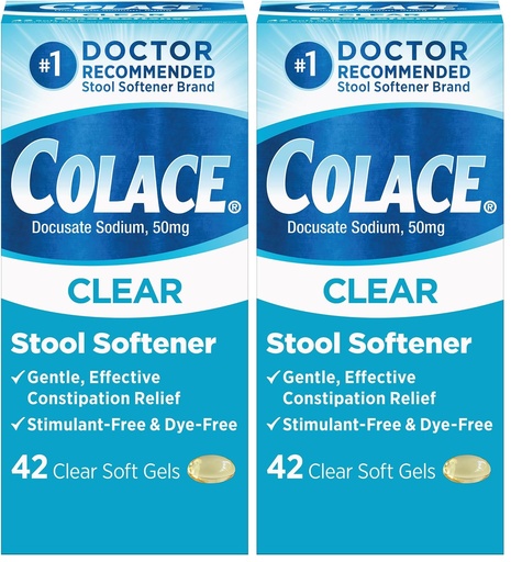 [BRSRAY3ROYIWADY3] Colace Clear Stool Softener Soft Gel Capsules Constipation Relief 50mg Docusate Sodium Doctor Recommended 42ct (Pack of 2)