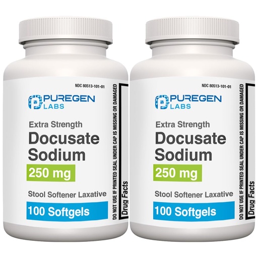 [BRSWIGQTCEIW2G36] Docusate Sodium 250mg Stool Softener Laxative 200 softgels Total Gentle Constipation Relief Extra Strength Stimulant Free 2 Pack
