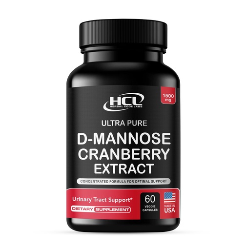 [BRSWYZQECMFGODTO] HCL HERBAL CODE LABS D-Mannose with Cranberry Extract Capsules 1500mg – High Potency USP Grade D-Mannose Supplement with Whole Fruit Cranberry Powder – Urinary Tract Support – Non-GMO 60 Capsules