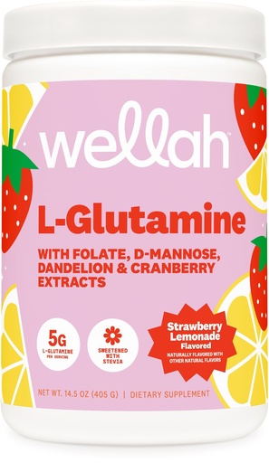 [BRSRAEAHO4BRSDTK] Wellah L-Glutamine Strawberry Lemonade Flavored (50 Servings) - 5g L-Glutamine Per Serving, Sweetened with Stevia
