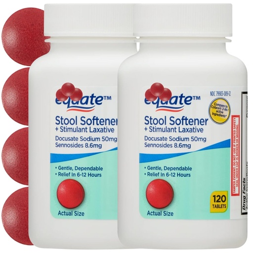 [BRSRECQ5BV4GEELD] Stool Softener Plus Stimulant Laxative Tablets for Constipation, Stool Softener with Stimulant Laxative, 120 Count (Pack of 2)