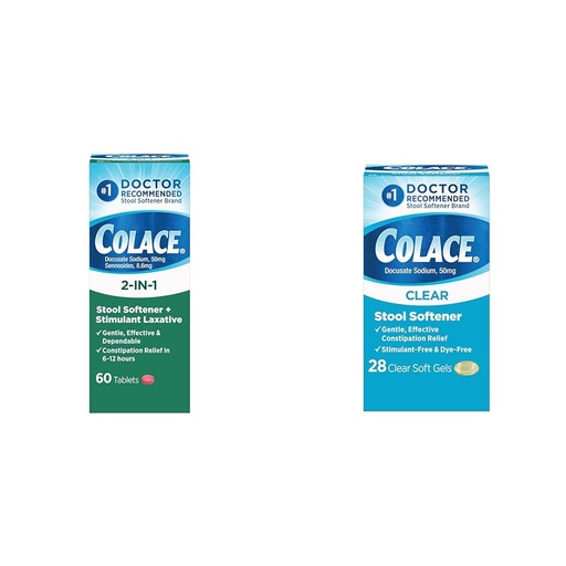 [BRSROAIPC4DQYYD7] Colace 2-in-1 Stool Softener Plus Stimulant Laxative for Gentle Effective Constipation Relief & Clear Stool Softener Soft Gel Capsules Constipation Relief 50mg Docusate Sodium