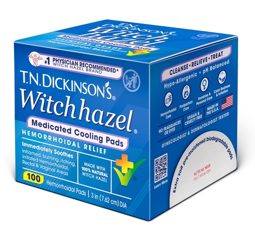 [BRSWIYTYDEJR4A3G] T.N. Dickinson’s Medicated Cooling Pads with Witch Hazel and Aloe | Hemorrhoid Treatment, Postpartum Care, Feminine & Rectal Relief | 100 Rounds