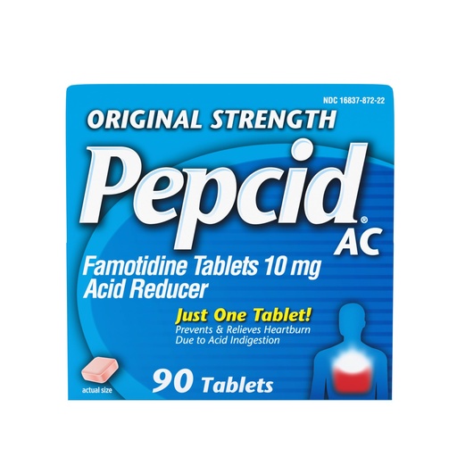 [BRSWIYTZOZ5GGF3E] Pepcid AC Original Strength Heartburn Relief Tablets, OTC Medicine Prevents & Relieves Heartburn & Acid Reflux Due to Acid Indigestion, 10mg Famotidine Acid Reducer, Fast-Acting, 90 ct