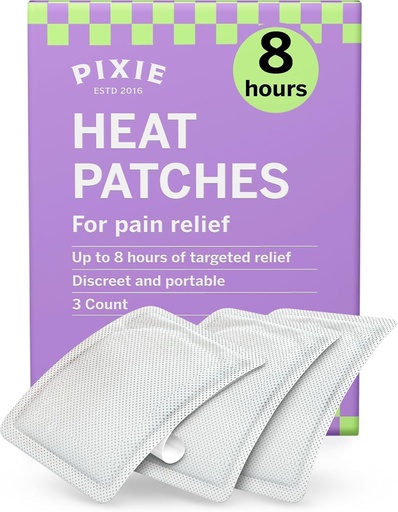 [BRSRAAIDAV5B4YD2] Pixie Period Cramps Menstrual Pain Relief Heat Patches - Lower Abdominal & Back Ache Therapy - Natural Alternative to Lidocaine ICY Hot - Up to 8 Hours - 3 Count Discreet Disposable Heat Pads