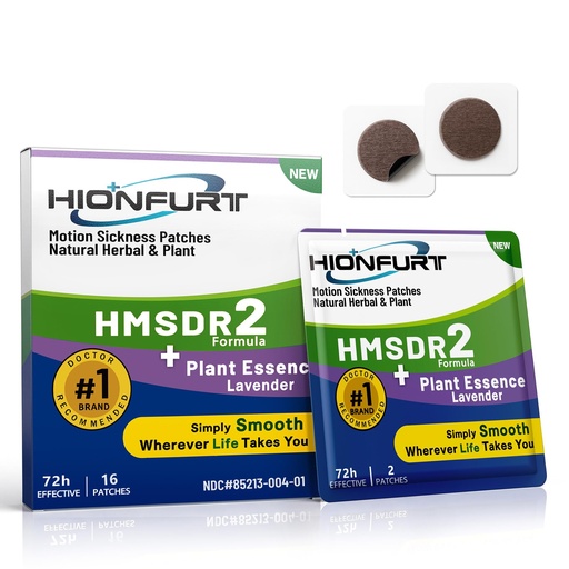 [BRSRAAYFOBYGGG3L] Hionfurt HMSDR2 16ct Motion Sickness Patches with Plant Essence – Lavender – Sea Sickness Patches for Cruise, Car, Airplane – Non-Drowsy, 72H Lasting
