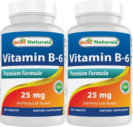 [BRSW2AYFAUNWGCLD] Best Naturals Vitamin B6 25mg 250 Tablets (250 Count (Pack of 2))