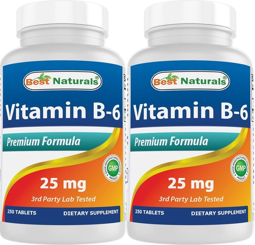 [BRSW2AYFAUNWGCLD] Best Naturals Vitamin B6 25mg 250 Tablets (250 Count (Pack of 2))