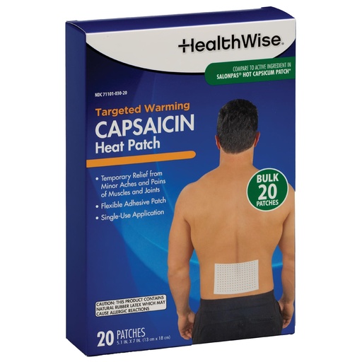 [BRSRAYYBOIBRUFIV] HealthWise Targeted Warming Capsaicin Heat Patch | Back & Large Areas | 20-Count | 5.25” x 7” | Topical Analgesic | Soothes Minor Aches and Pains