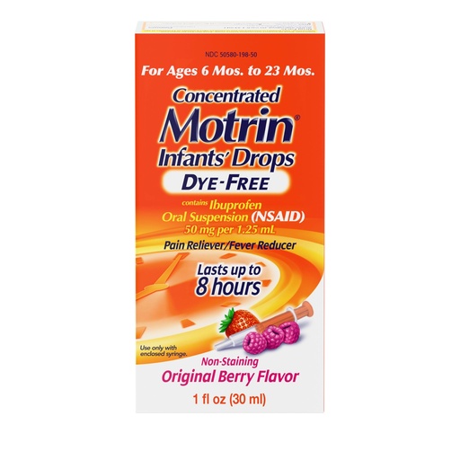 [BRSWKGD3O4HQKEL4] Infants’ Motrin Infant Ibuprofen Oral Suspension Concentrated Drops, NSAID Fever Reducer & Pain Reliever for Babies, Dye Free, Alcohol-Free, Berry Flavor, Includes Enclosed Syringe, 1 fl. oz