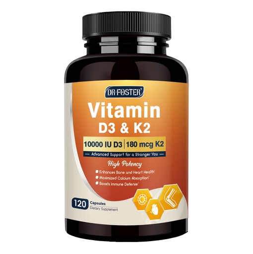 [BRSREZTRAQCAACT7] DRFOSTER Vitamin D3 K2, 10000 IU Vitamin D3 Plus 180 mcg of Vitamin K2, Supplements for Adults for Bone & Heart Health Support, 120 Capsules