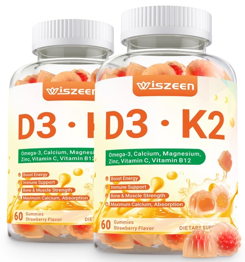 [BRSREYYPBMCWYCYY] Vitamin D3 K2 Gummies, Vitamin D3 10000 IU & K2 (MK-7) 200 mcg - D3 K2 Supplement with Omega 3, Calcium, Magnesium for Bone Muscle Teeth Immune