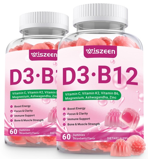 [BRSREYD2DN4GKD34] Vitamin D3 B12 Gummies, Vitamin D3 10000 IU & Methylated B12 500mcg for Adults, D3 B12 Vitamin Supplement with Ashwagandha, Magnesium, Vitamin K2 for Immune & Energy Support