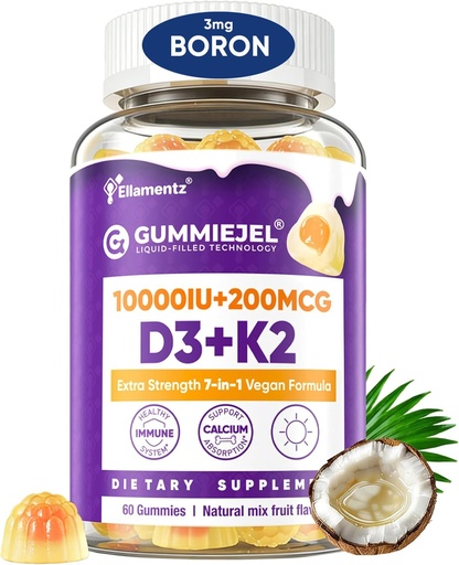 [BRSREBARBANGAEQ6] 10,000 IU Vitamin D3 K2 Gummies Plus Boron, Calcium, Magnesium & Zinc & Ginger Extract w/ Coconut Oil- Supports Immune Health, Calcium Met@bolism & Bone Miner@lization, Sugar Free (Pineapple Flavor)