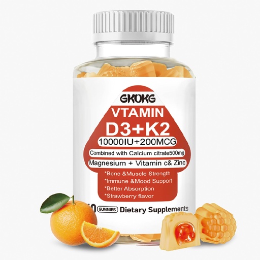[BRSREYAHAEPQO3T7] Vitamin D3 K2 (MK7 200mcg Gummies - Vegan Vitamin D 3 10000 IU Supplement for Bone & Heart Health, Teeth, Muscle, Mood and Immune Support - 60 Softgels Orange Flavored