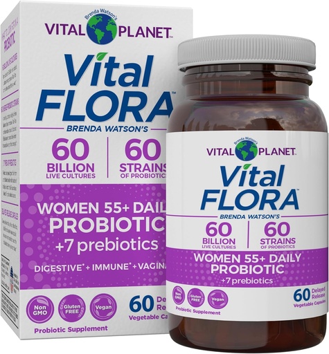 [BRSW2YD4OEFWYALU] Vital Planet - Vital Flora Women Over 55 Daily Probiotic, 60 Billion CFU, Diverse Strains, Organic Prebiotics, Vaginal and Immune Support, Digestive Health Probiotics for Women 60 Capsules