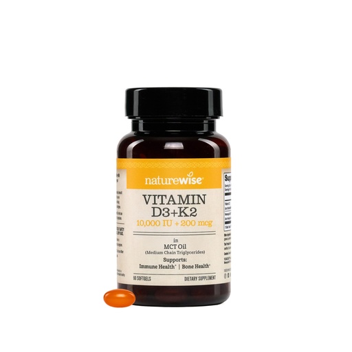 [BRSREZYTAAFQGDI6] NatureWise Vegan Vitamin D3 + K2 in Organic Coconut MCT Oil - Natural D3 10000IU + Natural K2 200mcg - High Absorption Bone Support - Non-GMO - USA Manufactured - 90 Softgels[90-Day Supply]