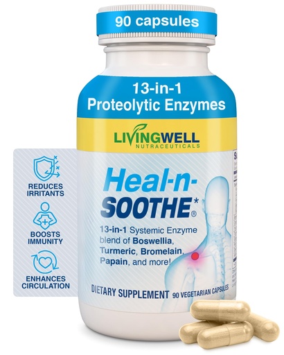 [BRSWIHYBO4AWOCD4] HEAL-N-SOOTHE Proteolytic Systemic Enzymes – Joint Supplement with Bromelain, Papain, Boswellia – Joint Mobility, Muscle Flexibility, Protein Digestion, Circulatory & Immune Health - 90 Count (1 Pack)