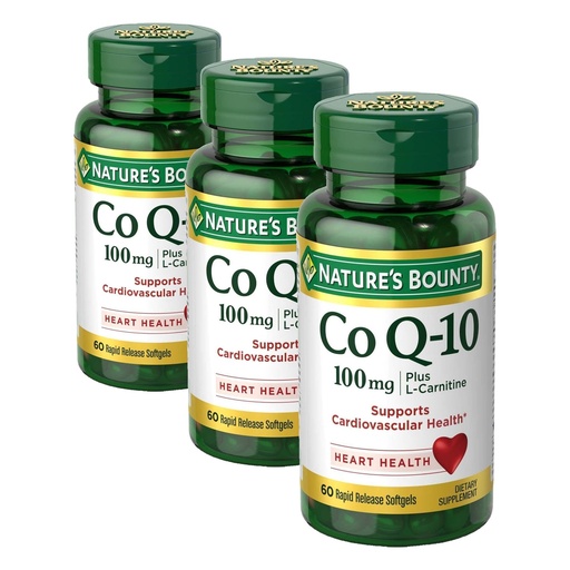 [BRSRGFTRA4MB62DD] Nature's Bounty CoQ10, Supports Heart Health, 100mg Plus L-Carnitine, 60 Softgels (Pack of 3)