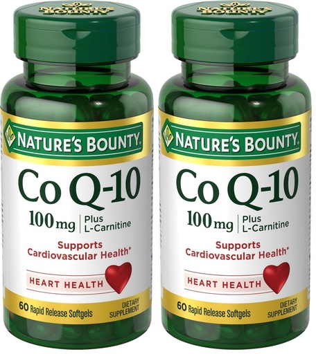 [BRSRGEARAB5GYCL6] Nature's Bounty CoQ10, Supports Heart Health, 100mg Plus L-Carnitine, 60 Softgels (Pack of 2)