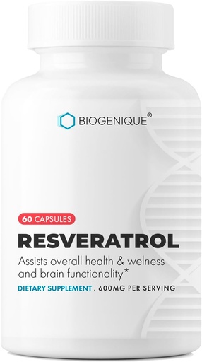 [BRSROGT3OAJW2GTV] Resveratrol 600mg Potent Antioxidants & Trans-Resveratrol from Polygonum Root Extract, Promotes Anti-Aging & Cardiovascular Support, 60 Capsules - Made in USA - Vegan, Non-GMO, Gluten Free