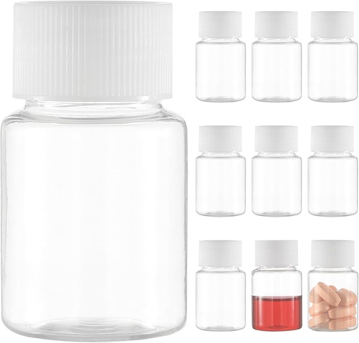 [BRSRMHD7AEHQMDT6] Small Clear Pill Bottle, Plastic Medicine Pill Bottle, Mini Plastic Clear Empty Reagent for Liquid Powder Cylindrical Container(10 pcs, 30ml)