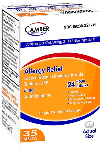 [BRSWYAT4OYAREFI6] Camber Consumer Care Levocetirizine Dihydrochloride 5mg Antihistamine Tablets, Generic Xyzal Allergy 24 Hour, Allergy Relief Medicine (35 Count)