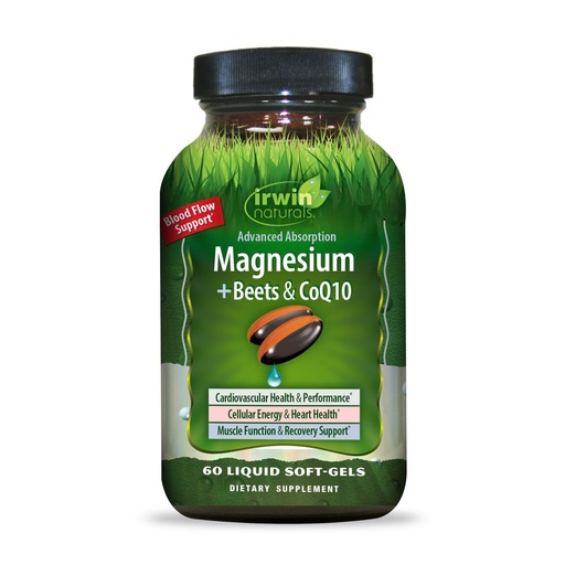 [BRSREBQ7BUAQIFD2] Irwin Naturals Magnesium + Beets & CoQ10, Heart and Energy Support with Beet Root, Grapeseed, and Omega-3 Flaxseed Oil, 60 Liquid Softgels