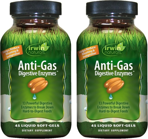 [BRSRMYL5OUHQ4CLG] Irwin Naturals Anti-Gas Digestive Enzymes – 45 Liquid Soft-Gels – Bloating & Nutrient Absorption Support - 2 Pack