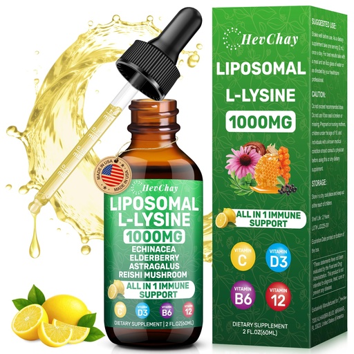 [BRSREAI2BZ4AOA3L] Liposomal L-lysine 1000MG Liquid Drops, L-Lysine Supplements for Kids and Adults, All-in-1 Essential Amino Acid with Vitamin C, B6, D3, B12 & Zinc for Collagen, Lip, skin & Immune Support, 1 Pack