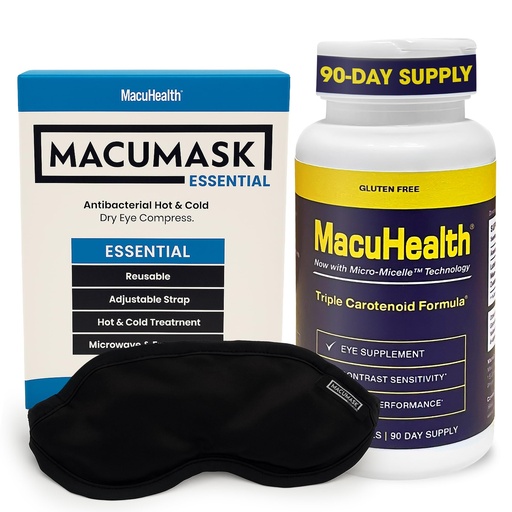 [BRSREAT4AACB4ETV] Macuhealth Triple Carotenoid Formula Eye Vitamins for Adults 90 Softgels (3-Month Supply) MacuMask Essential Moist Heat Eye Compress for Dry Eyes, Blepharitis, MGD & Digital Eye Strain