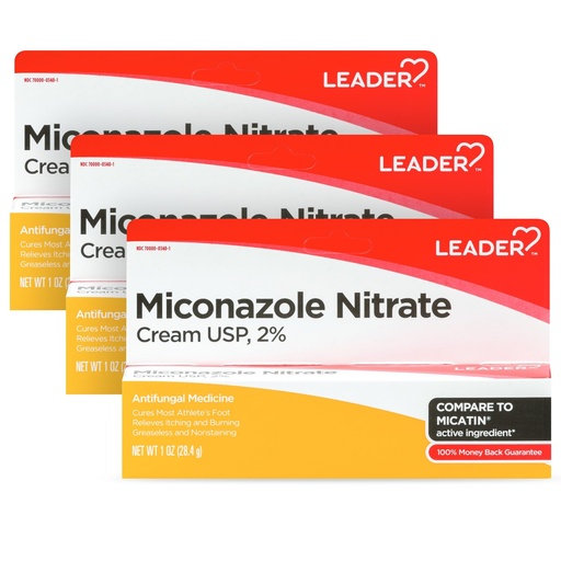[BRSWYAL7OIHQAD37] Leader Miconazole Nitrate 2% Antifungal Cream, Cures Athlete's Foot, Jock Itch and Ringworm Infections, 1 oz, Compare to Micatin, Pack of 3