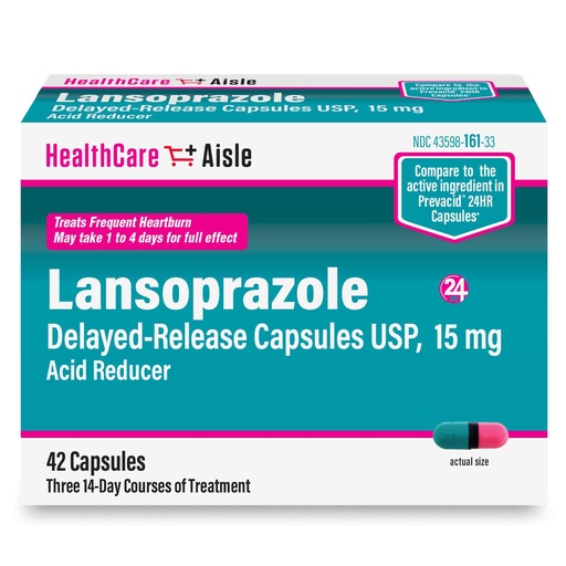 [BRSWGBL4BB4A2CYZ] HealthCareAisle Lansoprazole 15 mg - 42 Delayed-Release Capsules - Acid Reducer, Treats Frequent Heartburn