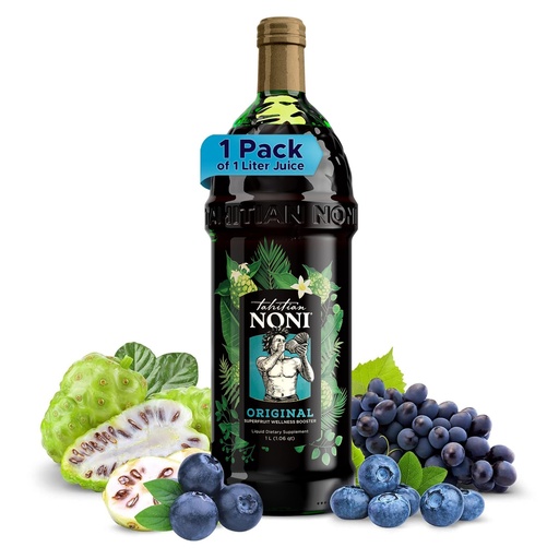 [BRSWIY33OIOAOCTY] Tahitian Noni Juice by Morinda – Original Pure Noni Fruit Blend with Blueberry, Grape Extracts – Healthy Superfood Vitality Daily Wellness Drink – 1 Pack of 1L Bottle