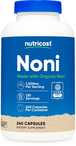 [BRSW2Y37CNYBE2Y7] Nutricost Noni Capsules 500mg 240 Capsules - CCOF Certified Made with Organic Noni, Non-GMO, Gluten Free