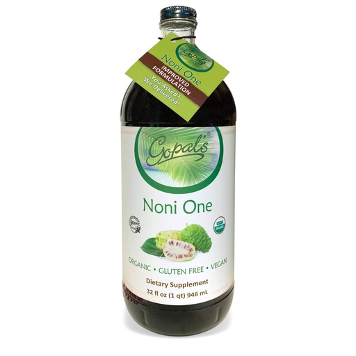 [BRSWGAQCOYBGEF3B] Noni One | 100% Pure Organic Noni Juice - 32oz Glass Bottle (1 qt) | Gluten-Free and Vegan Superfruit Supplement, 30 grams of Noni Juice Per Serving, Vitamin and Antioxidant Rich | Gopal's Healthfoods