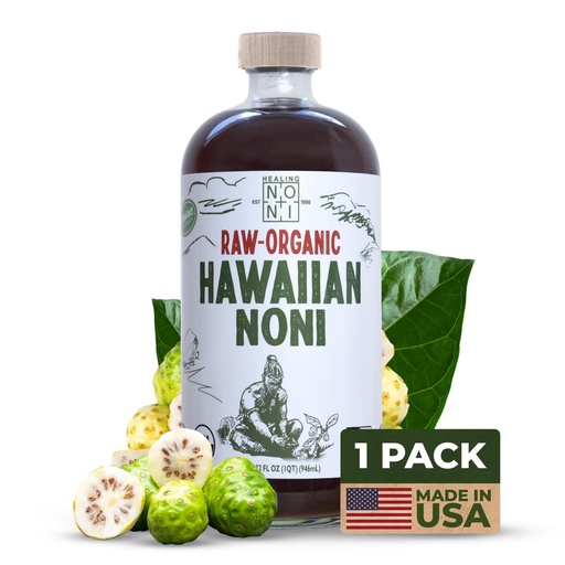 [BRSW2BA6PMPWY2DX] Healing Noni - 100% Pure RAW Noni Juice - USDA Organic, Premium Strength, Cold Pressed, Hawaiian-Grown Superfood - (32oz, 1 Pack)