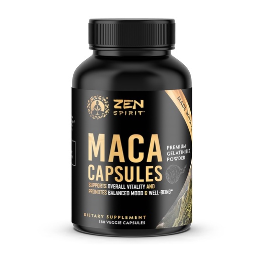 [BRSROFACCF4BMYIZ] Zen Spirit Maca Root Capsules Gelatinized - Yellow, Red & Black Powder Blend - Organic & Vegan Certified - 180 Pills 500mg - Supplement for Men and Women