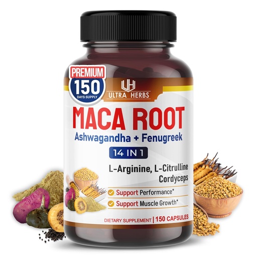 [BRSROZDYDMFBACAV] Peruana Maca Root Black, Red, Yellow | Maca Root Capsules Enhanced with Ginseng, Ashwagandha, Fenugreek | Support Stamina, Performance & Mood | 150 Capsules