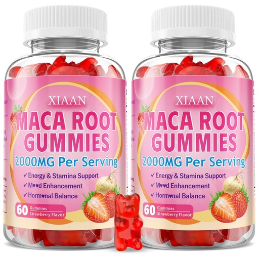 [BRSREAA2OEBW2ALX] Maca Root Gummies for Women & Men, Organic Maca Root Supplement with Ashwagandha for Energy & Strength Support, Sugar-Free/Vegan/Non-GMO, Strawberry Flavor 120 Count