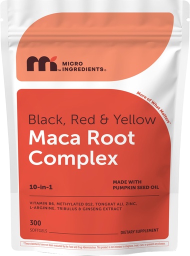 [BRSRGFAOC57RSADD] Micro Ingredients Maca Root Complex for Women & Men, 300 Softgels | Black, Red, & Yellow Maca | 10-in-1 with Tongkat Ali, Ginseng, Tribulus, & Fenugreek | Made with Pumpkin Seed Oil | Non-GMO