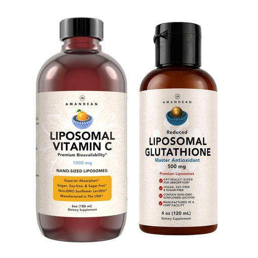 [BRSWYGABPJ5ROHQ6] AMANDEAN Antioxidant Bundle - Liposomal Vitamin C Quali®-C 1000mg + Liposomal Glutathione Setria® 500mg - Non-GMO Vegan Liquid Formulas for Immune Support, Radiant Skin & Graceful Aging. Soy Free.